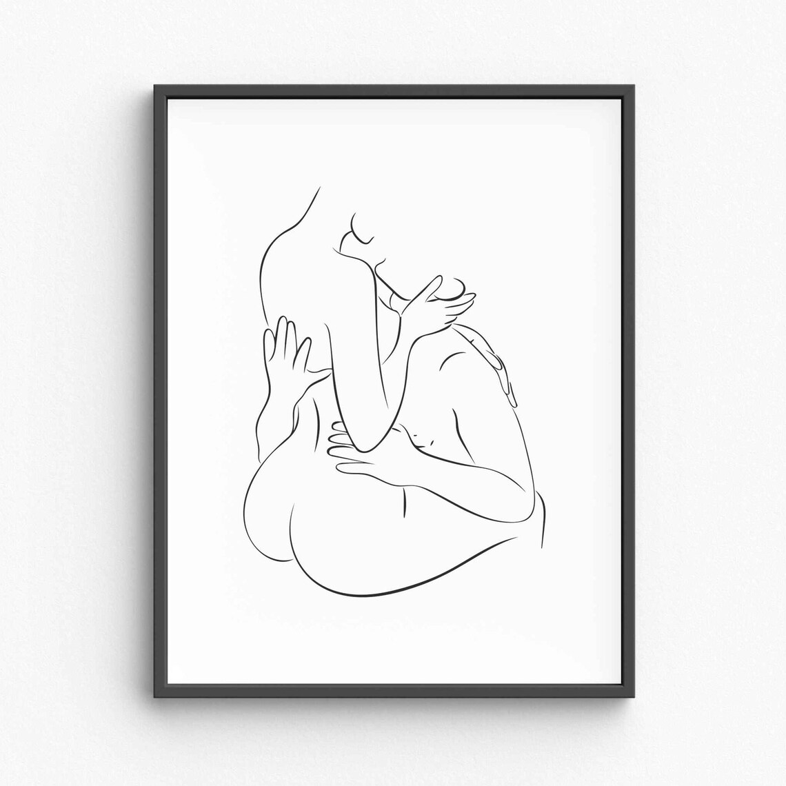 Embracing Couple Kissing One Line Drawing Minimalist Love Art Poster