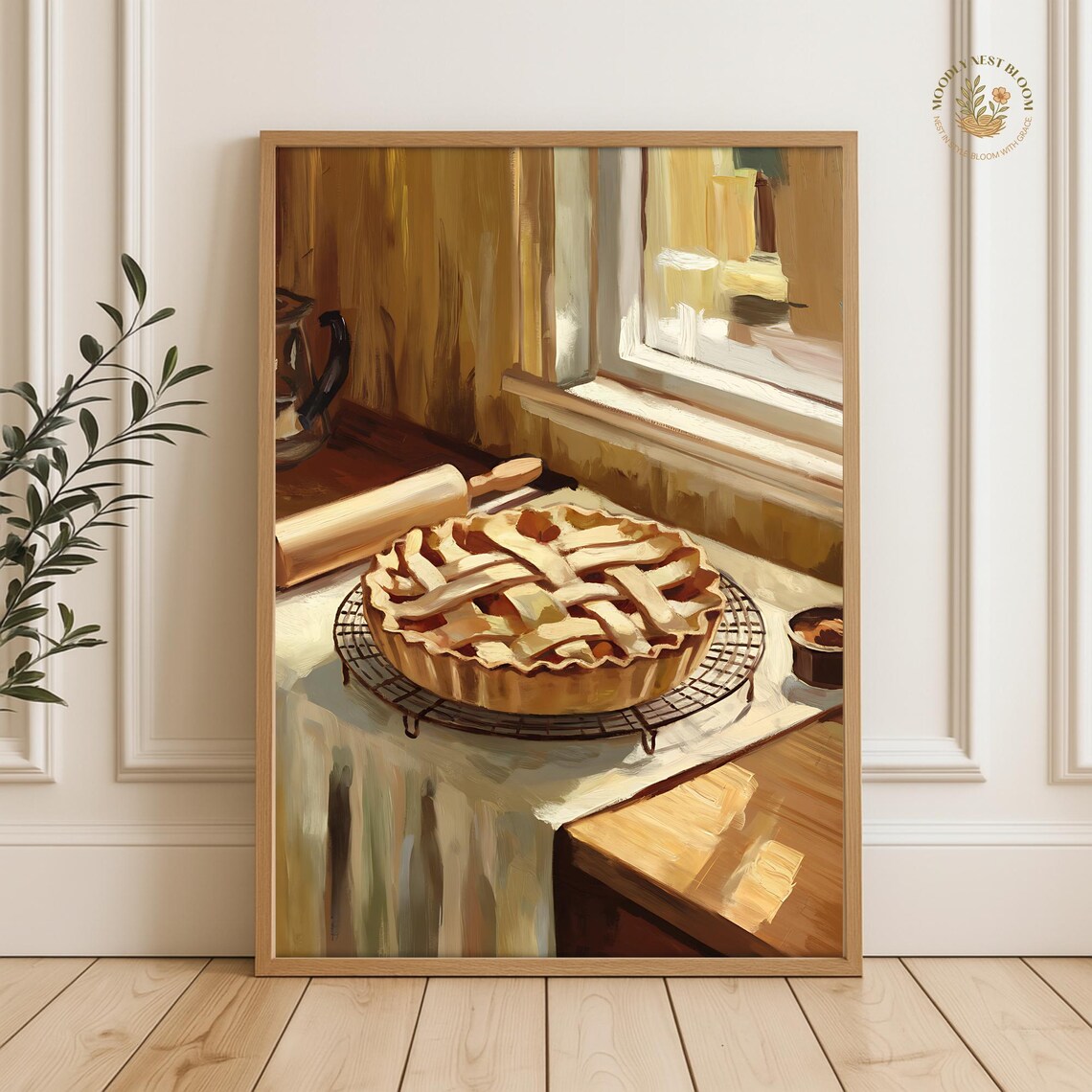 Fresh Baked Lattice Apple Pie Rustic Farmhouse Kitchen Painting Poster