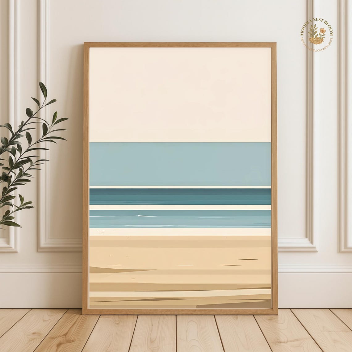 Minimal Beach Horizon Abstract Print Neutral Sand Sea Sky Stripes Art
