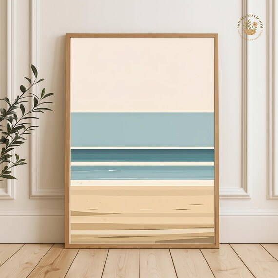 Minimal Beach Horizon Abstract Print Neutral Sand Sea Sky Stripes Art