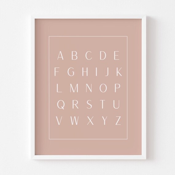 Blush Pink Alphabet A to Z Minimalist Nursery Learning Print