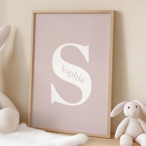 Custom Initial S Sophia Poster Blush Pink Girl Nursery Wall Decor