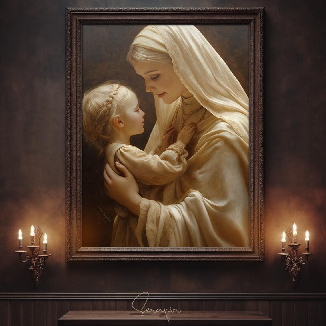 Nun In White Veil Embracing Young Child Tender Convent Collection Catholic Poster - Image 6