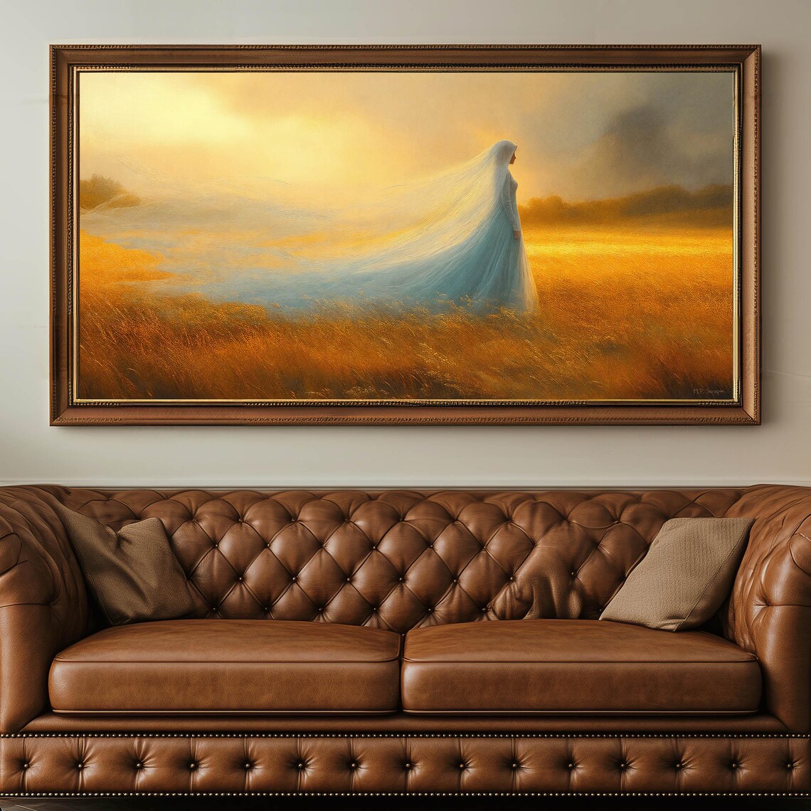 Veiled Bride In Golden Field Panoramic Heavenly Betrothal Catholic Poster - Image 6