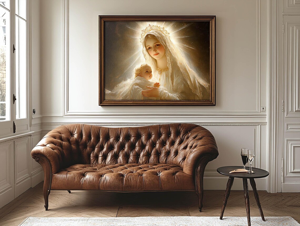 Madonna And Child Radiant Golden Halo Crowned Virgin Mary Catholic Poster - Image 3