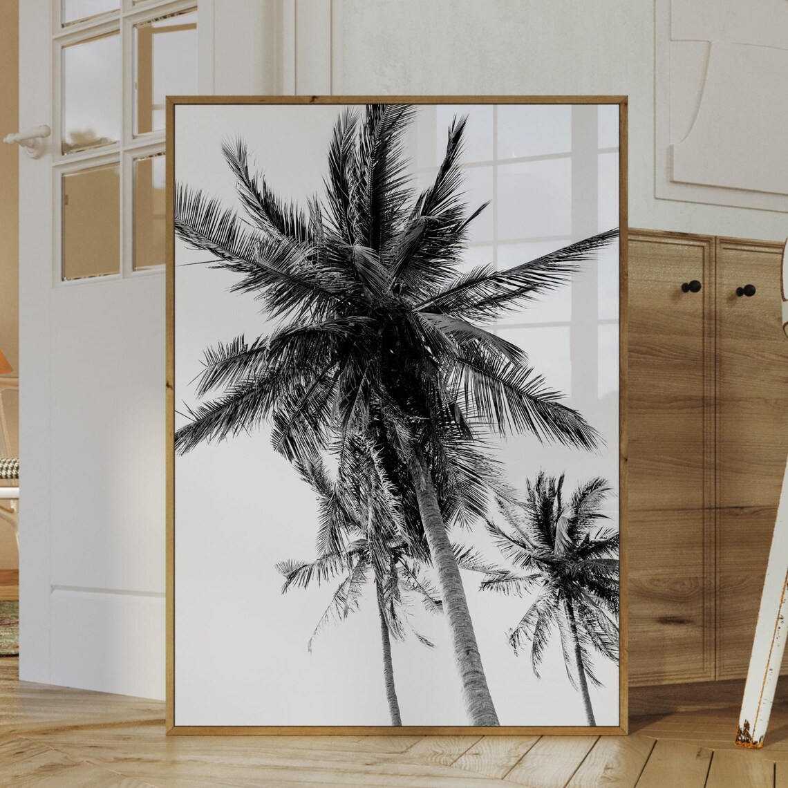 Black And White Palm Tree Photography Print Bw Beach Poster Large Tropical Wall Art