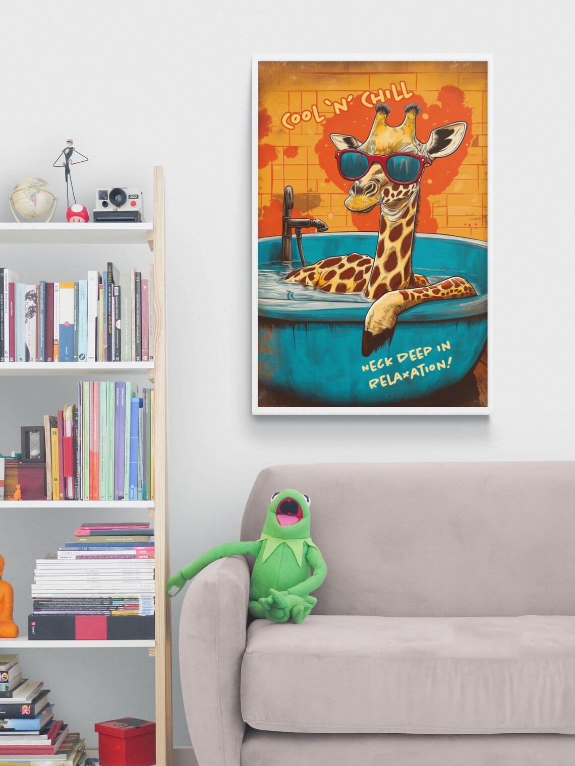 Cool Giraffe With Sunglasses Relaxing in Blue Bathtub Funny Animal Poster - Image 5