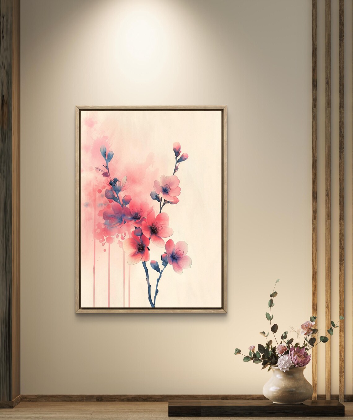 Zen Cherry Blossom Pink Watercolor Minimalist Asian Floral Art Poster - Image 2