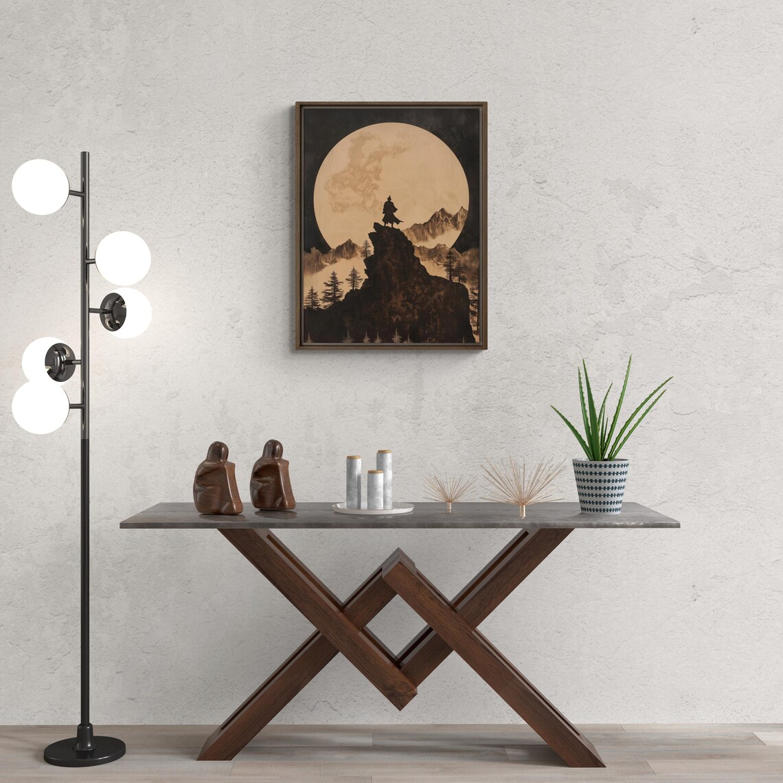 Mountain Wall Art With Moonlit Landscape Rustic Print In Pine Wood Frame Adventure Inspired Forest Decor For Nature Lovers - Image 4
