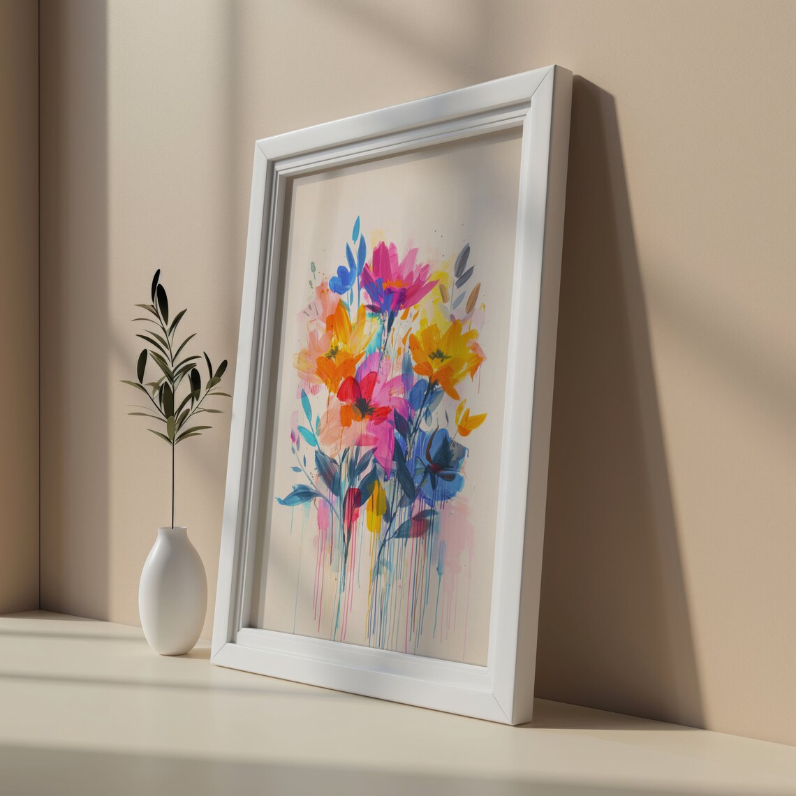 Colorful Floral Drip Abstract Minimalist Art Print - Image 2
