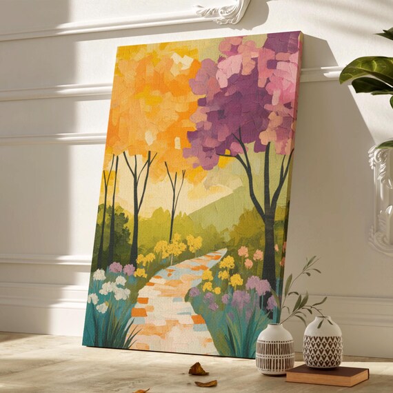 Forest Path Wall Art Colorful Abstract Impressionism Painting Style Vibrant Tree And Nature Painting For Forest Wall Art Decor
