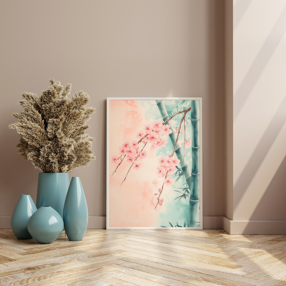 Cherry Blossom Bamboo Japanese Watercolor Pink Zen Botanical Poster - Image 2