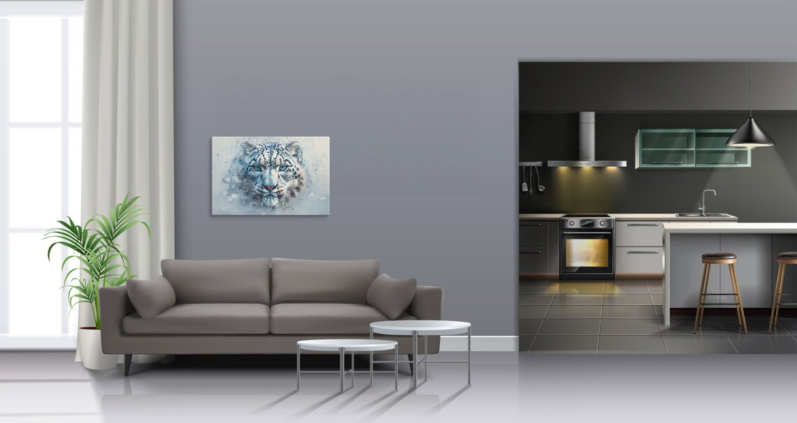 Snow Leopard Wall Print, Winter Wildlife Decor - Image 2