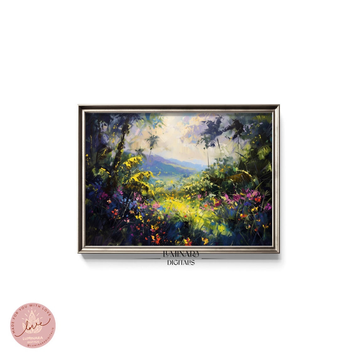 Tropical Floral Jungle With Palm Trees And Mountain View Wall Art - Image 5