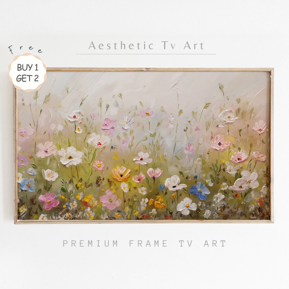 Soft Pink White Wildflower Field Impasto Spring Floral Poster