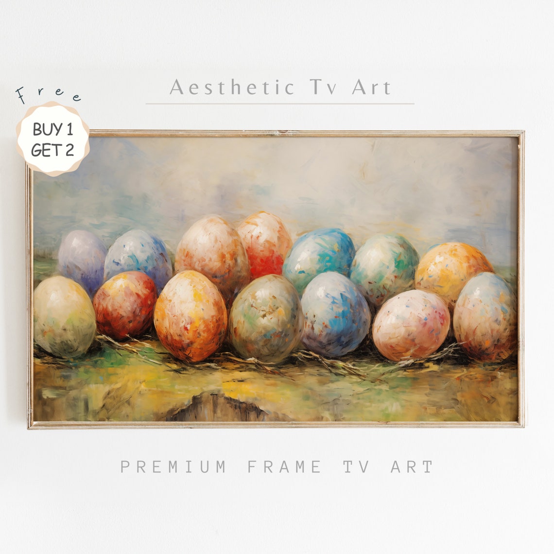 Colorful Painted Easter Eggs Row Pastel Spring Oil Painting Art