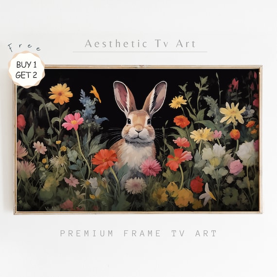 Easter Bunny in Dark Botanical Garden Moody Spring Floral Rabbit Poster