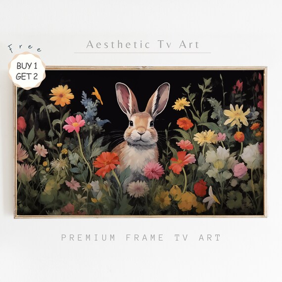 Frame Tv Art Easter Bunny In A Dark Botanical Garden Moody Easter Farmhouse Decor Floral Art For Tv