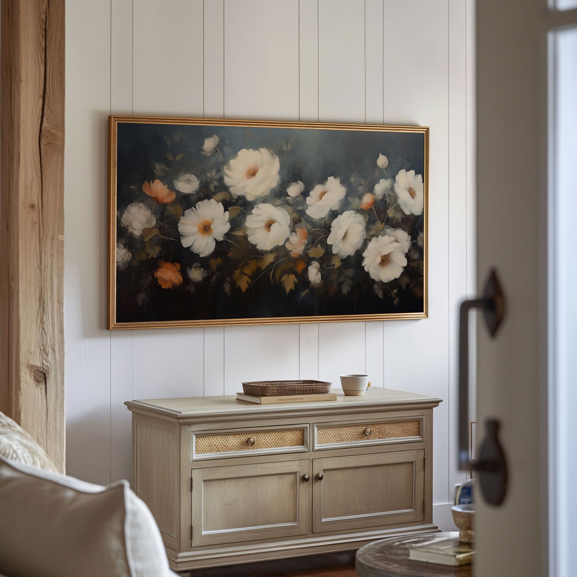 Dark Moody White Wildflowers Botanical Oil Painting Cottagecore Poster - Image 3