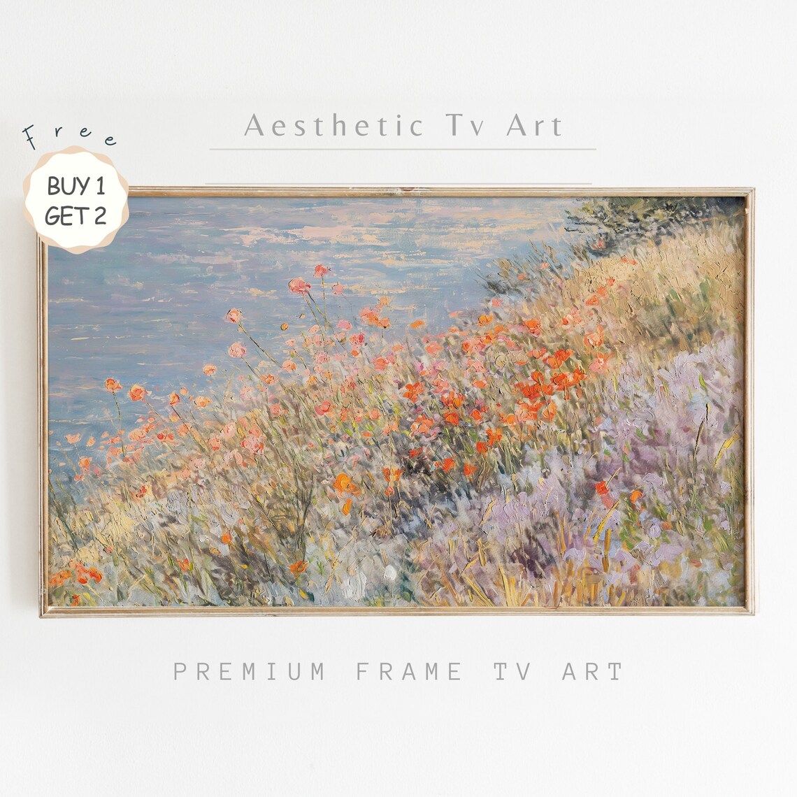 Coastal Wildflowers Cliff Ocean Breeze Impressionist Painting Poster
