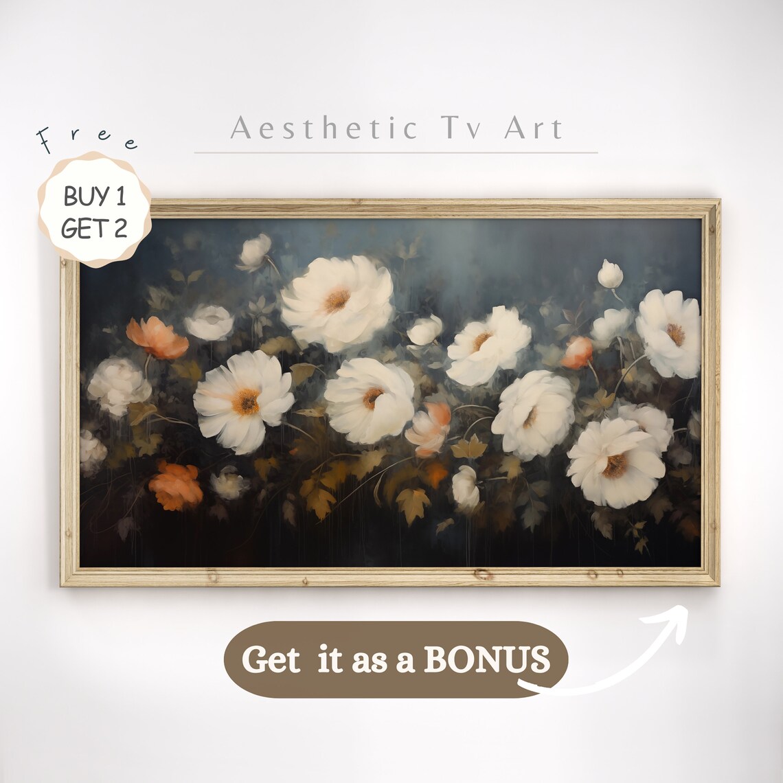 Dark Botanical Wildflower Garden Butterflies Black Background Wall Art - Image 2