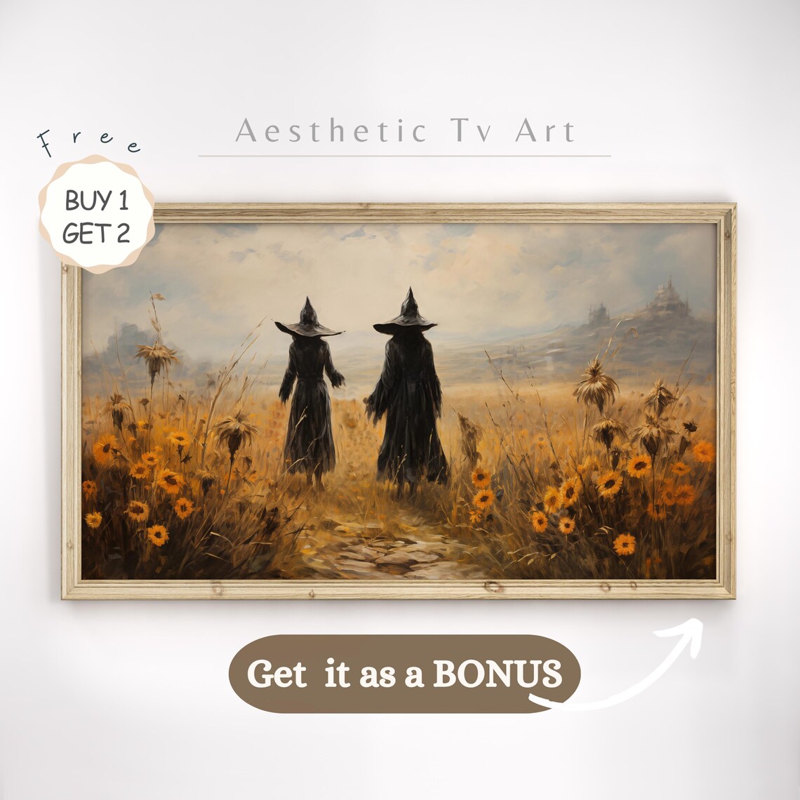 Cute Ghost Family on Autumn Forest Path Fall Halloween TV Art - Image 2