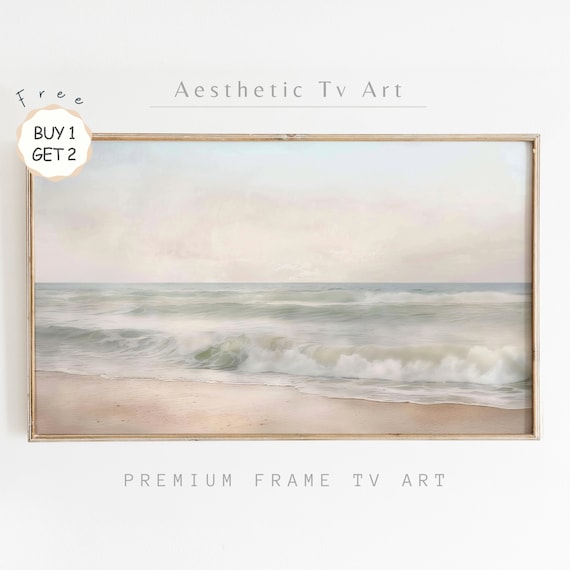 Neutral Ocean Waves Rolling Surf Soft Beige Coastal Serene Wall Art