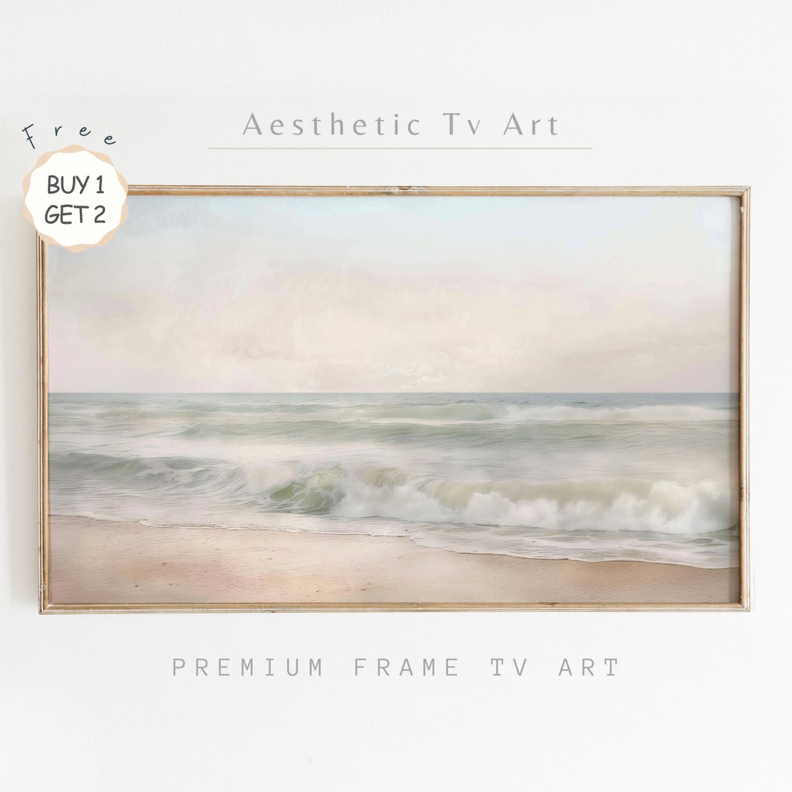 Neutral Ocean Waves Rolling Surf Soft Beige Coastal Serene Wall Art