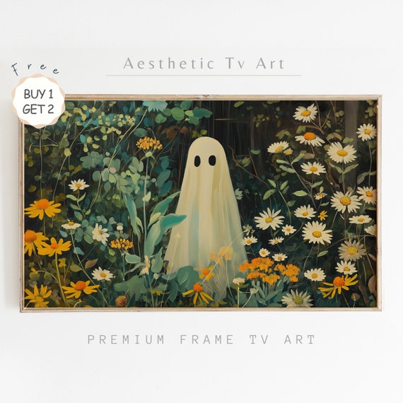 Halloween Frame Tv Art Cute Vintage Ghost In Wildflowers Landscape Halloween Art For Tv Ghost Painting Halloween Decor