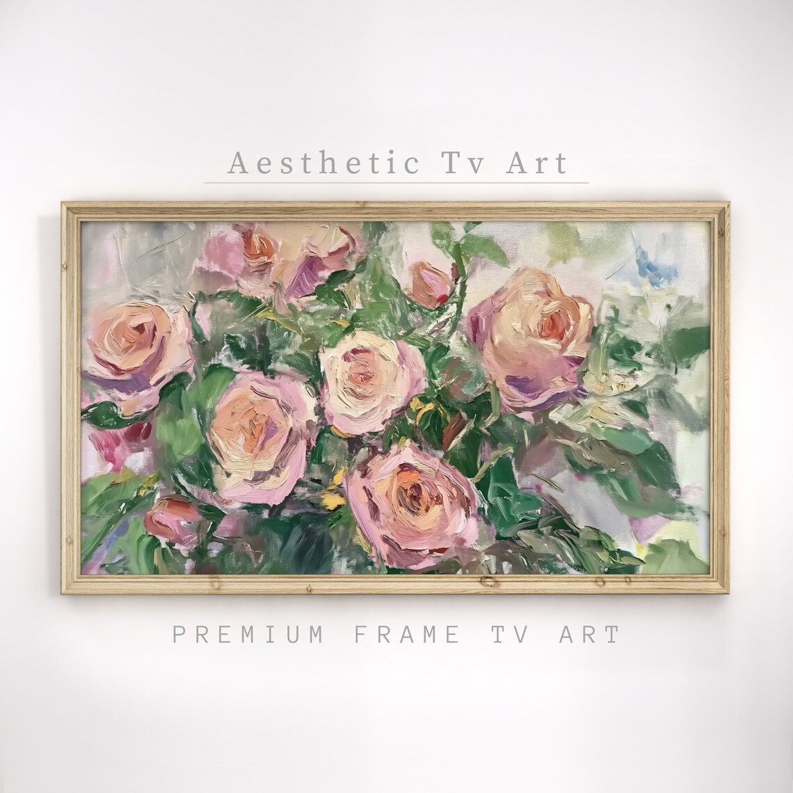 Vintage Frame Tv Art Roses Oil Painting Still Life Floral Oil Painting Spring Farmhouse Wall Decor Frame Tv Art - Image 3