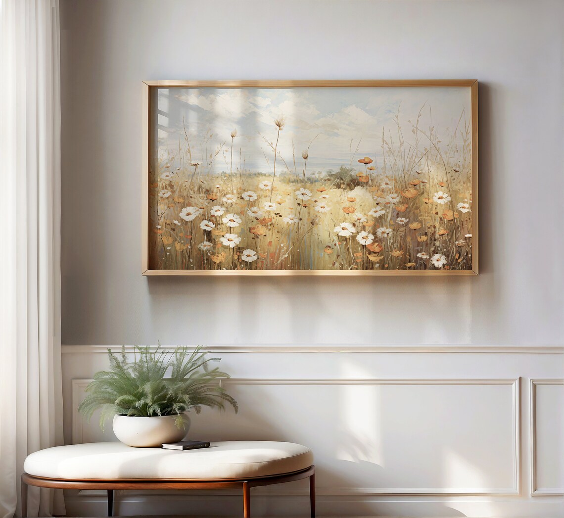 Golden Wheat Field White Daisies Summer Meadow Floral Poster - Image 2