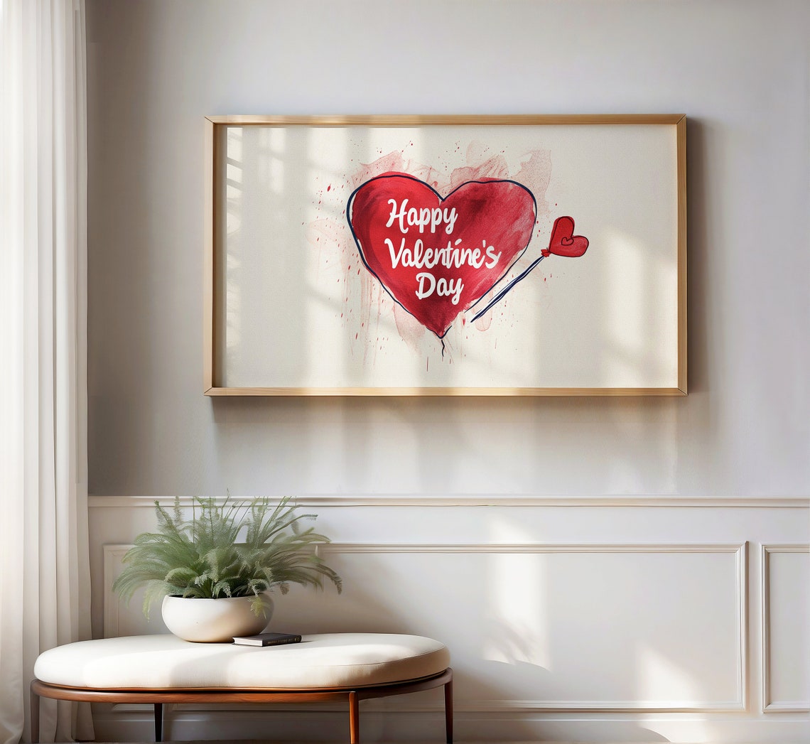 Happy Valentines Day Watercolor Heart Arrow Romantic Wall Art - Image 2
