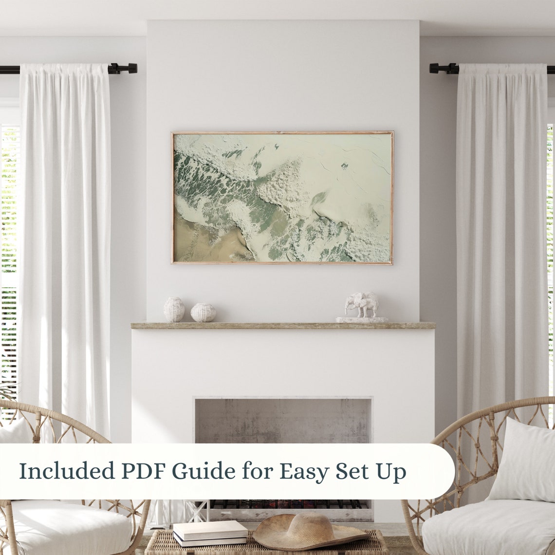 Neutral Beige Ocean Waves Aerial Abstract Coastal Wall Poster - Image 3