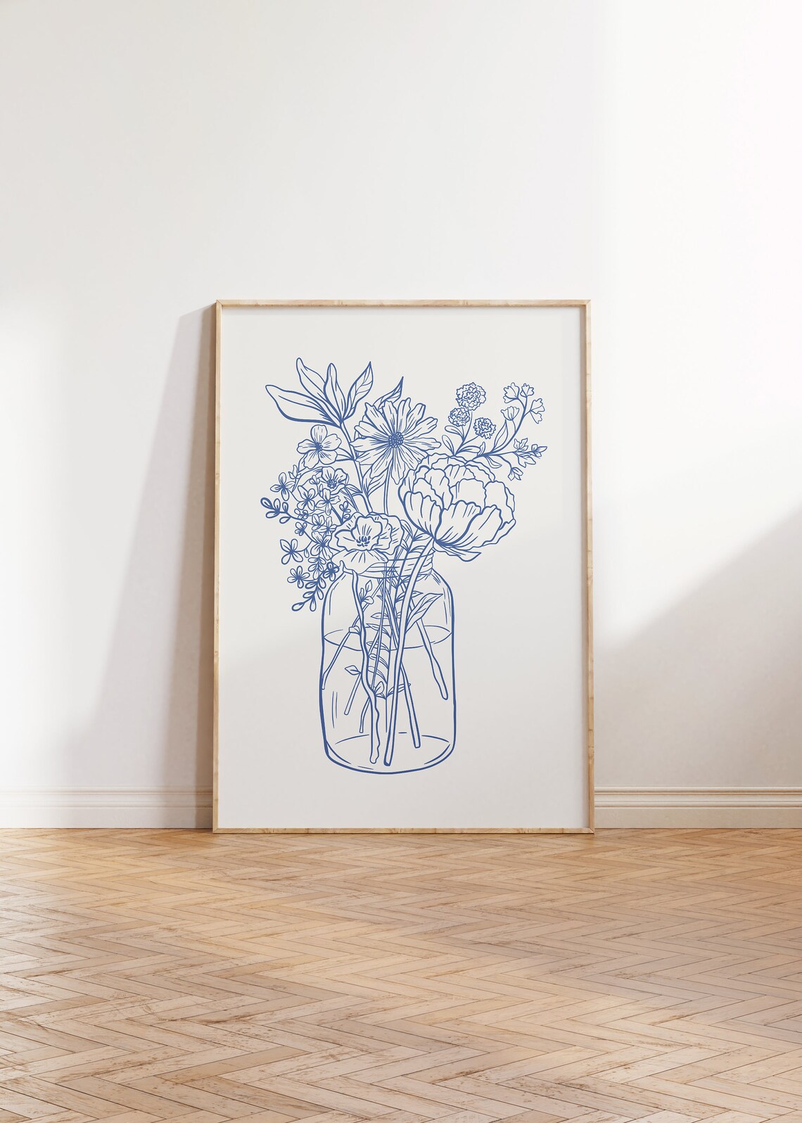 Blue Flower Botanical Print, Bohemian Aesthetic