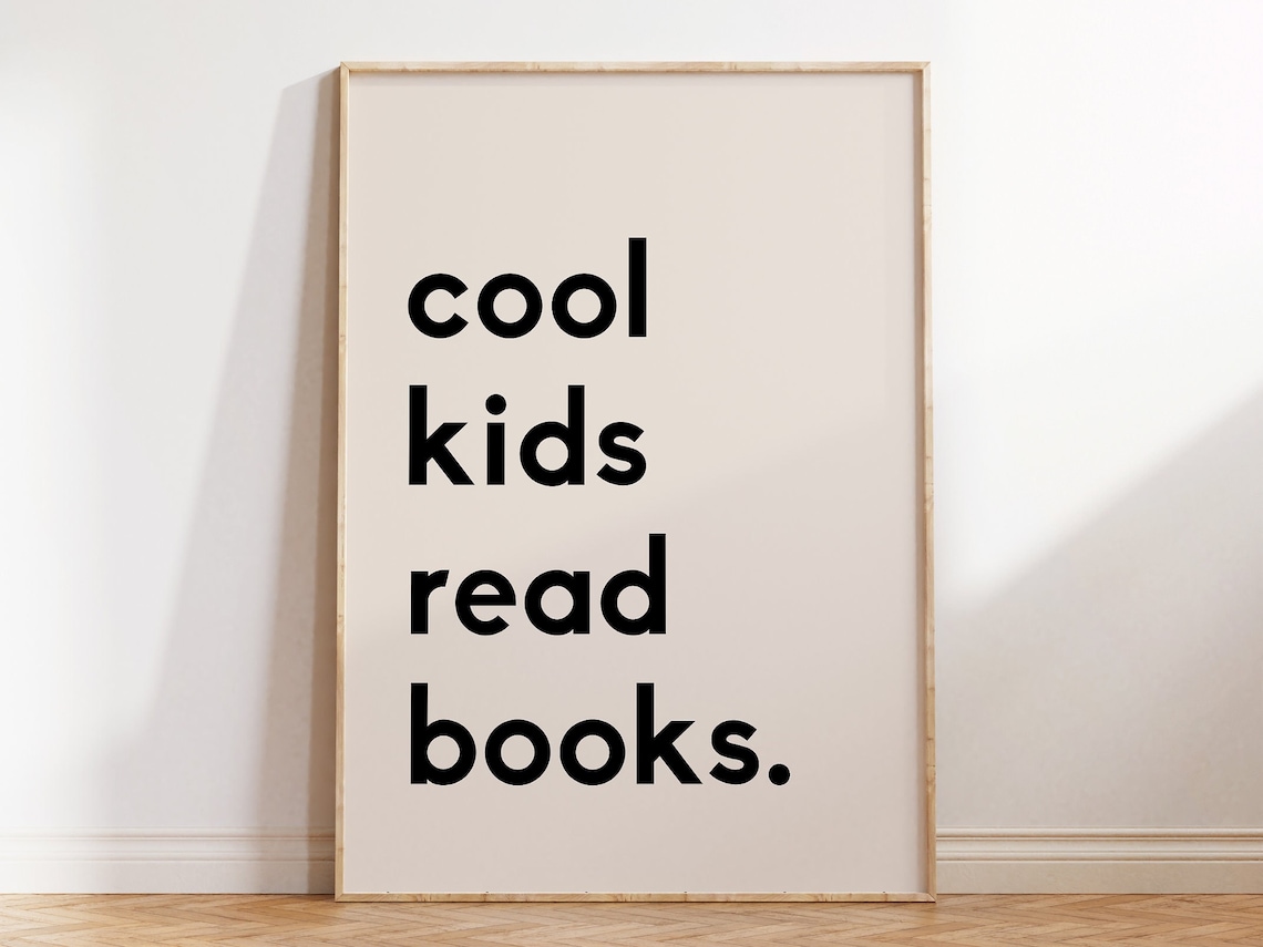 Beige Cool Kids Read Books Poster, Read Corner Decor