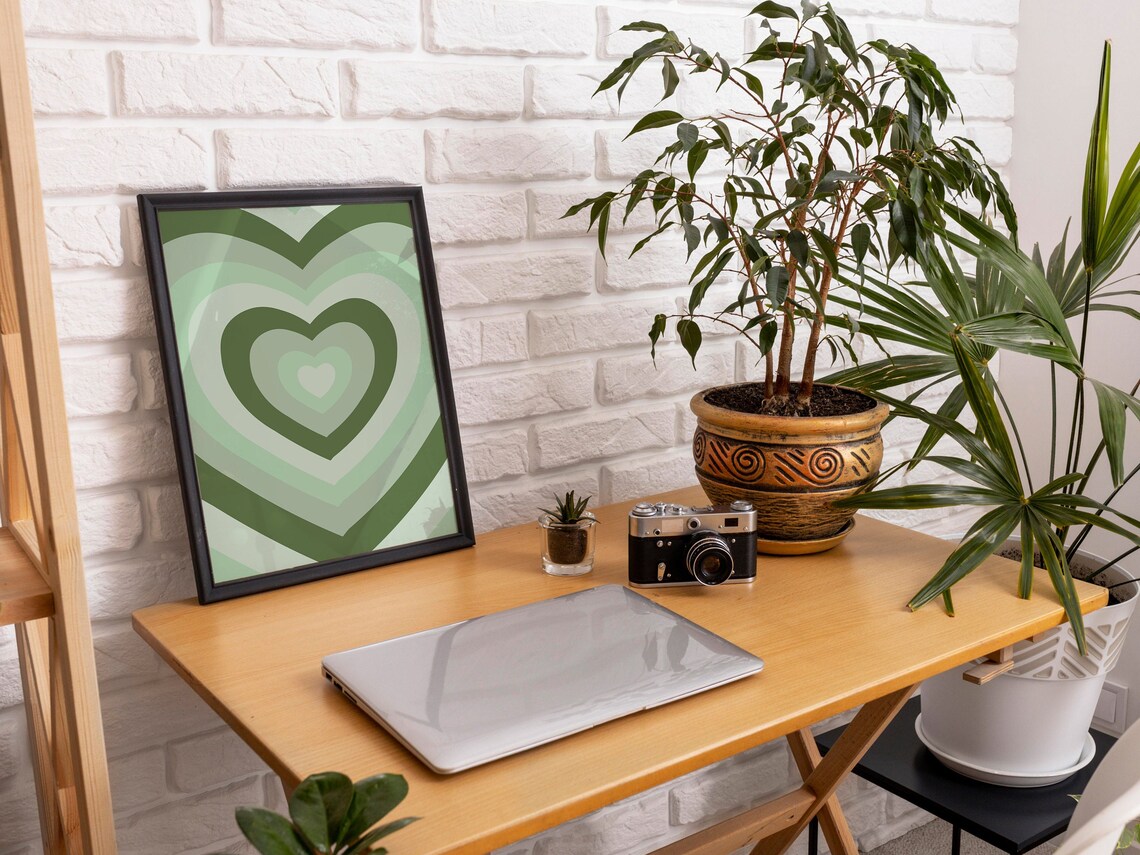 Sage Green Retro Heart Art Print, Groovy 60s-70s - Image 2