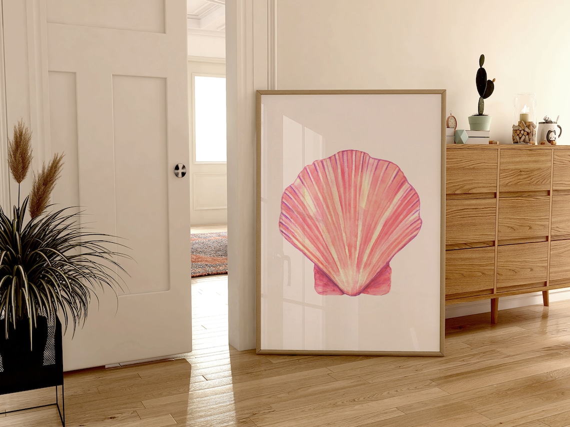 Seashell Poster, Coastal Beach House Retro Print
