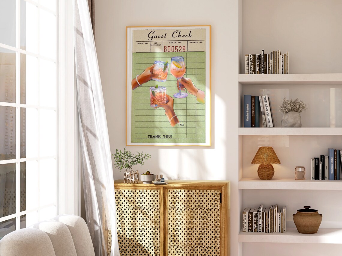 Cheers Guest Check Poster, Retro Kitchen Cocktail Art - Image 4