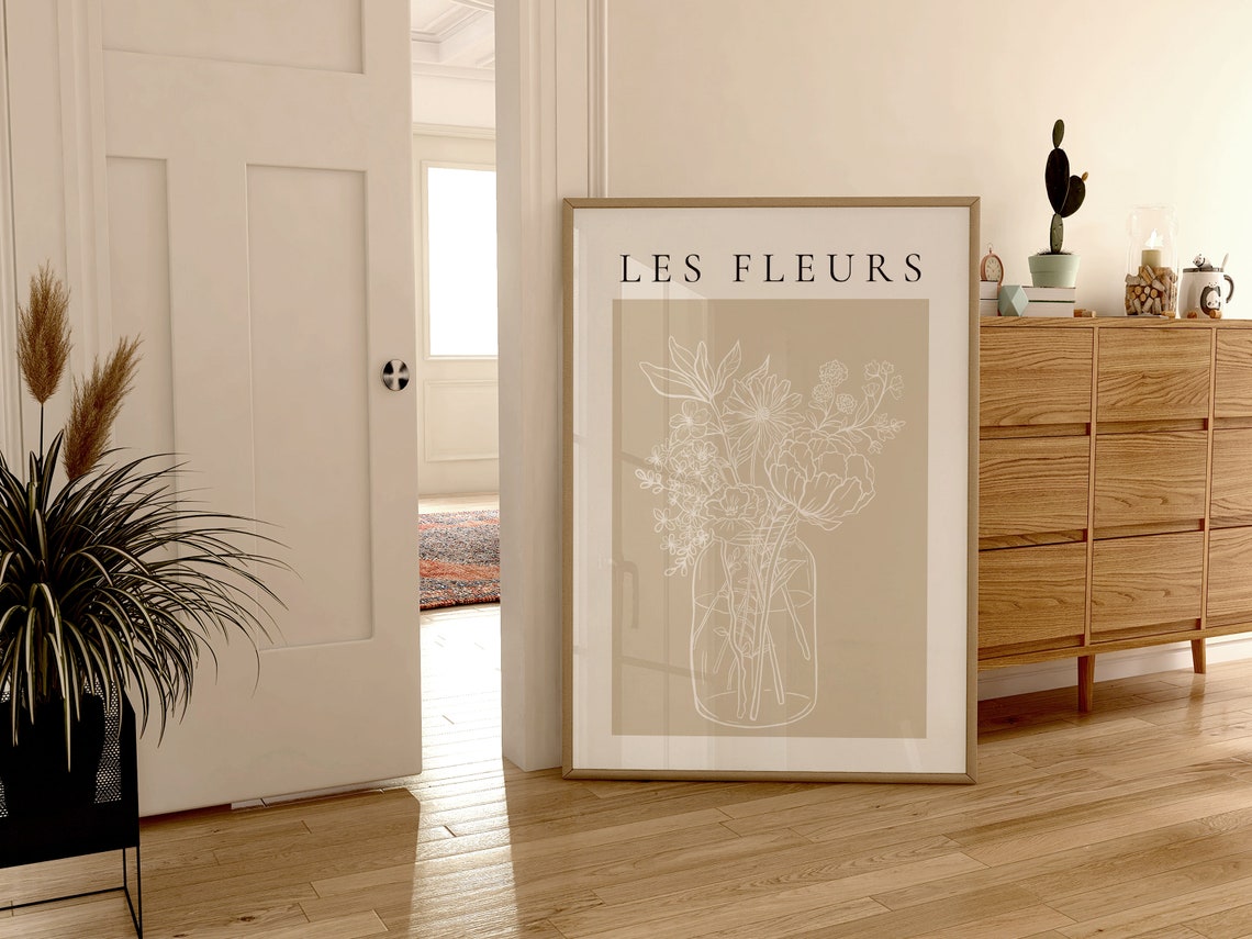 Les Fleurs French Botanical Line Art Beige Neutral Flower Art Poster - Image 3