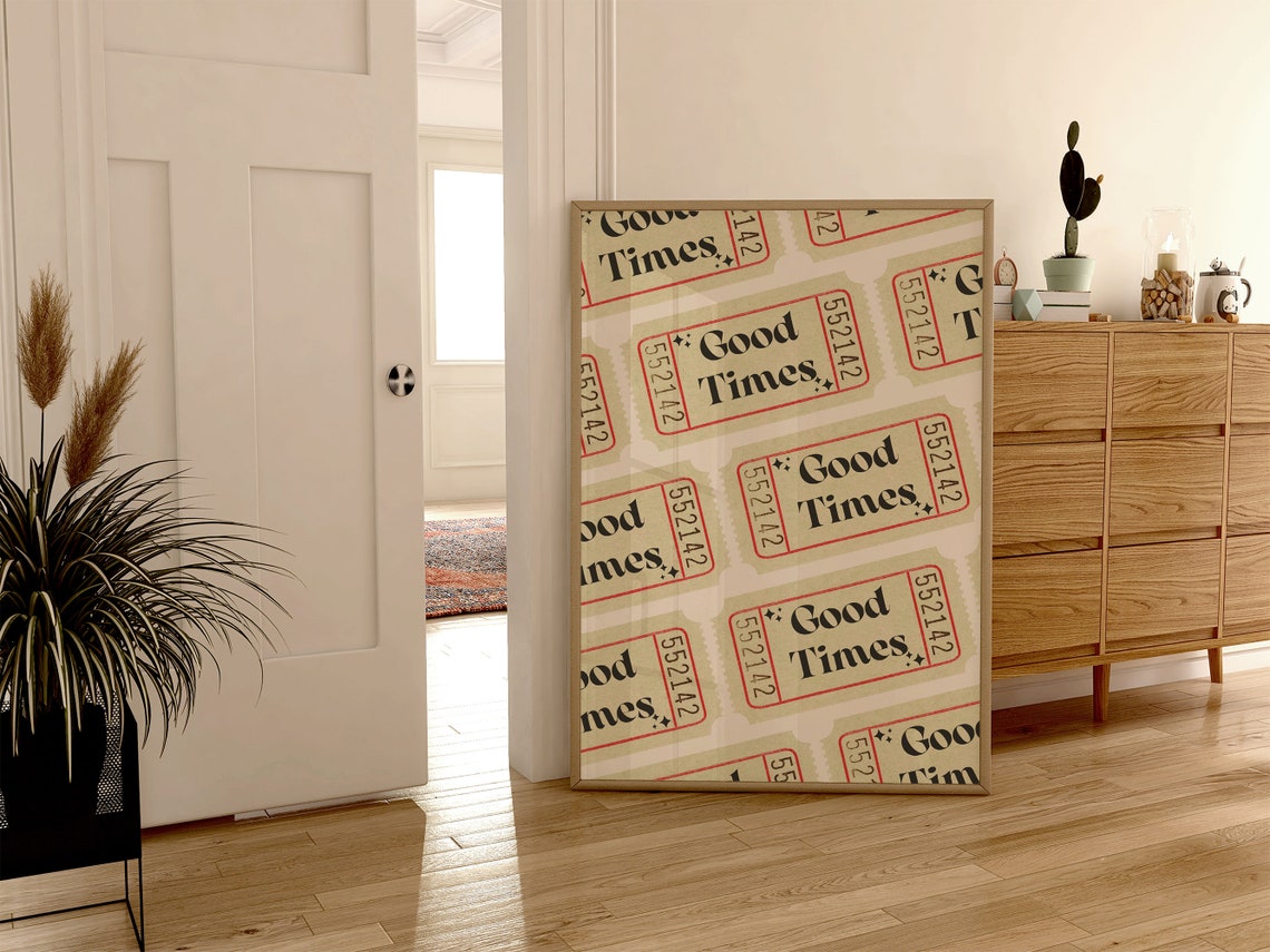 Good Times Retro Ticket Pattern Trendy Neutral Dorm Wall Poster - Image 2