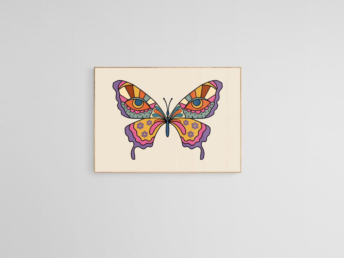 Retro 70s Butterfly Psychedelic Eye Wings Colorful Groovy Poster - Image 3