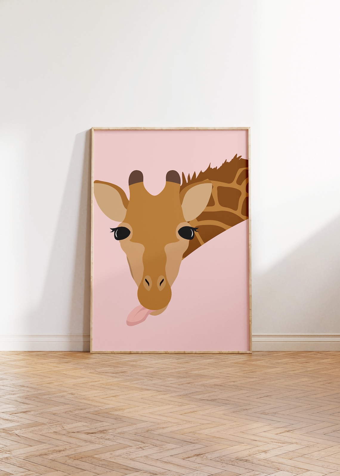 Giraffe Art Print, Pink Jungle Minimal Boho Decor