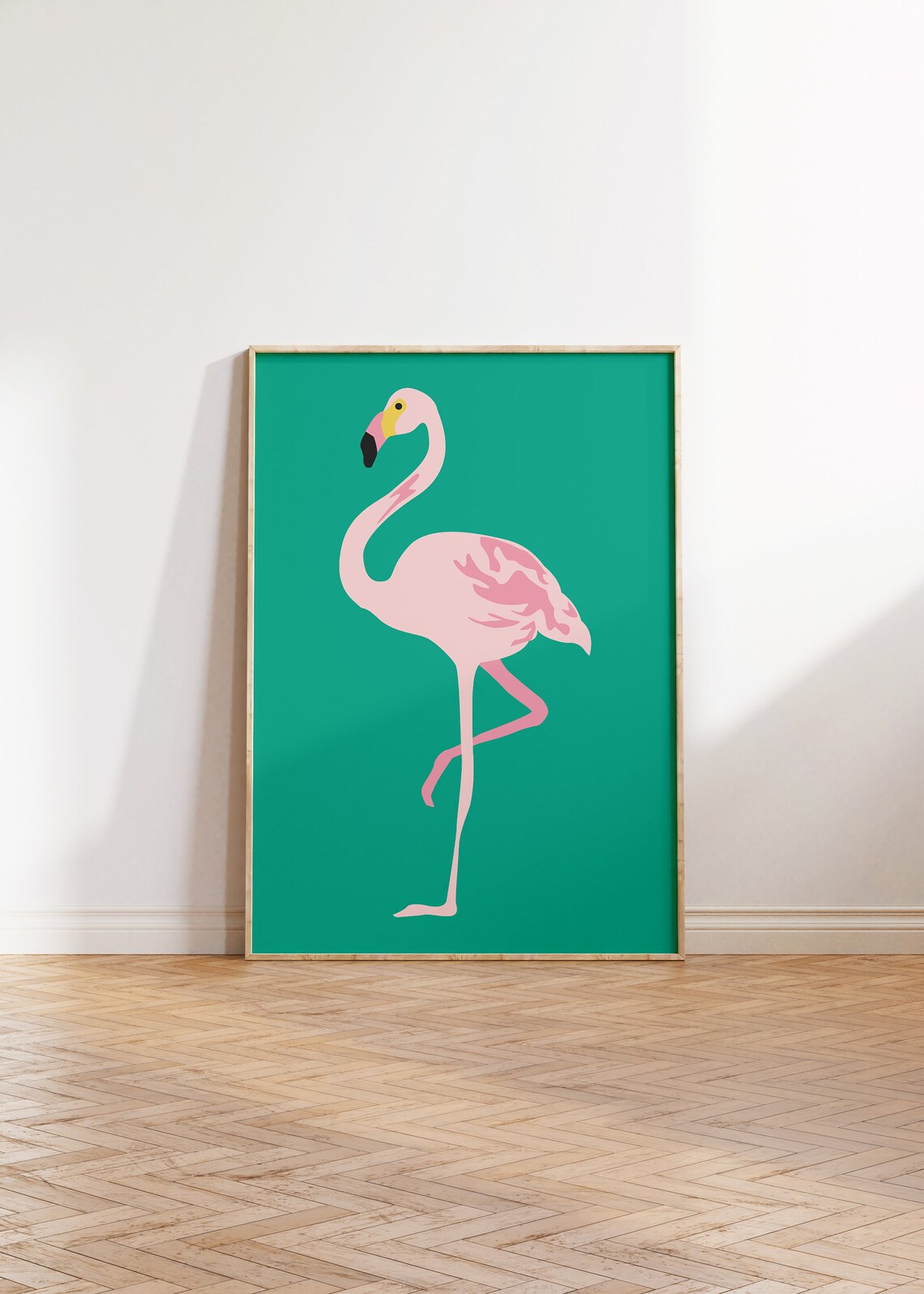 Green Flamingo Art Print, Modern Boho Bird Decor