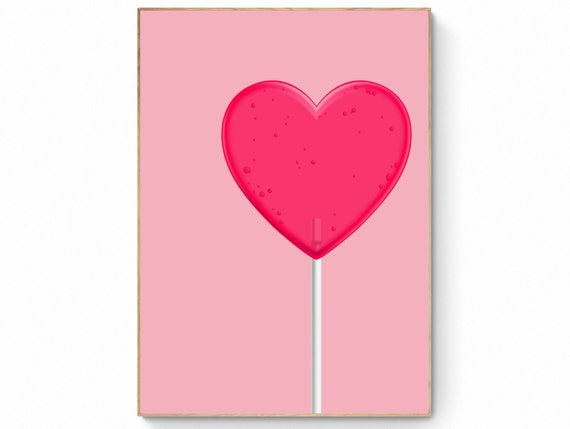 Heart Shaped Lollipop Retro Poster, 90s Sweets