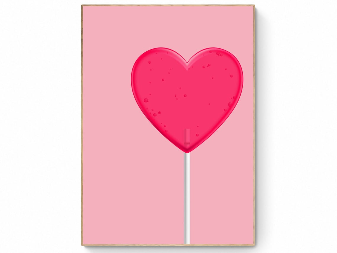 Heart Shaped Lollipop Retro Poster, 90s Sweets