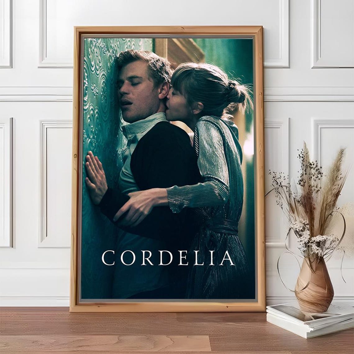 Cordelia Romantic Thriller Film Couple Embrace Teal Wall Poster - Image 2