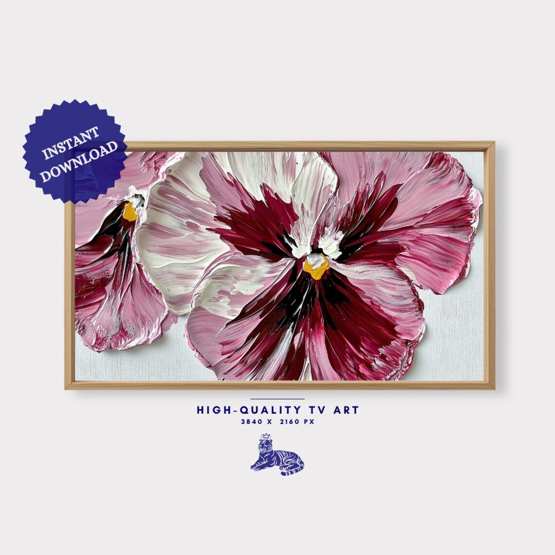 Pink Burgundy Pansy Impasto Oil Painting Palette Knife Floral Wall Art - Image 3