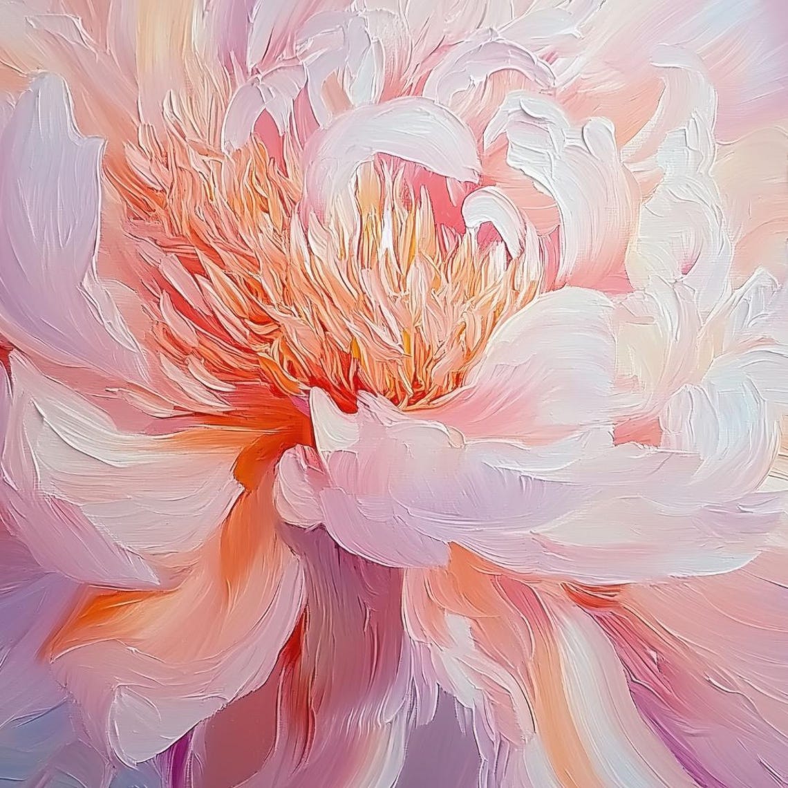 Coral Peony Bloom Close Up Impasto Texture Vibrant Floral Wall Art - Image 4