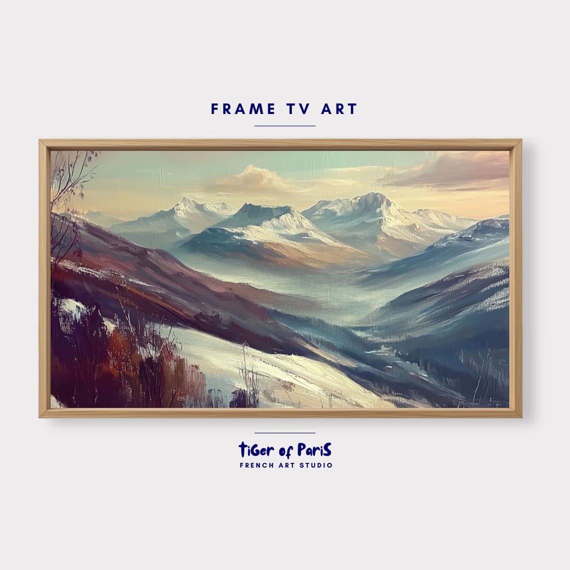 Frame Tv Art Winter Mountain Painting Snowy Scenic Artwork 169