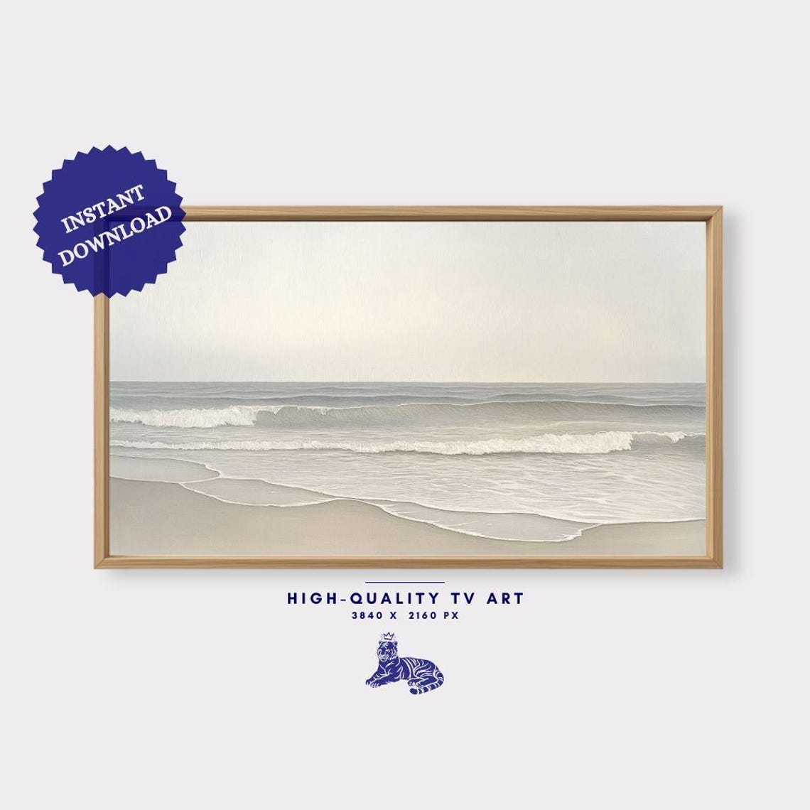 Minimalist Neutral Beach Seascape Soft Gray Waves Calm Coastal Print - Image 3